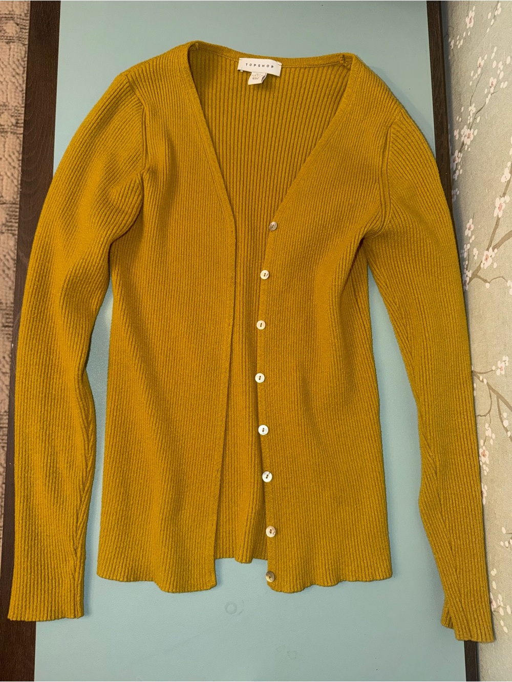 Topshop Olive Shell Button Cardigan